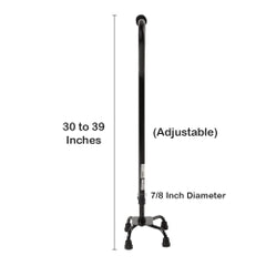 Steel Quad Cane with Vinyl Grip - Small Base, Offset Handle, Adjustable Height 30-39"