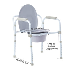Fixed Arm Folding Commode Chair - 3-in-1 Bedside Toilet Safety Frame - 350 lbs Capacity - Blue