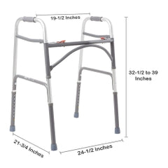 Bariatric Steel Frame Folding Walker - Heavy Duty 500 lbs Capacity - Adjustable Height 32-39 Inch