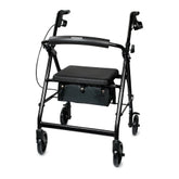 Lightweight Aluminum 4-Wheel Rollator Walker - Adjustable Height, 300 lbs Capacity, Padded Seat