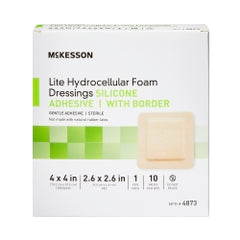 Silicone Foam Dressing with Border - Thin Lite Hydrocellular Wound Dressing, Tan Film Backing, Sterile Square (Low Exudate)