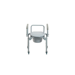 Steel Drop-Arm Commode with Wheels and Padded Armrests