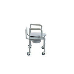 Steel Drop-Arm Commode with Wheels and Padded Armrests
