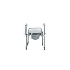 Steel Drop-Arm Commode with Wheels and Padded Armrests