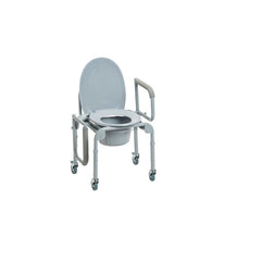 Steel Drop-Arm Commode with Wheels and Padded Armrests