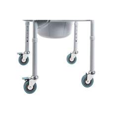 Steel Drop-Arm Commode with Wheels and Padded Armrests