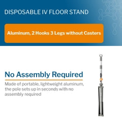 Medstream Disposable IV Stand - Lightweight Aluminum 72" Adjustable Pole with 2 Hooks