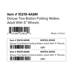 Deluxe Folding Walker, Two Button with 5" Wheels