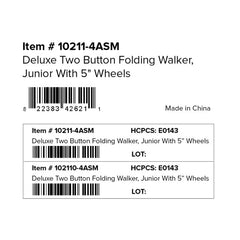 Deluxe Folding Walker, Two Button with 5" Wheels