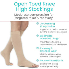 Knee High Open Toe Graduated Compression Stockings 20-30mmHg