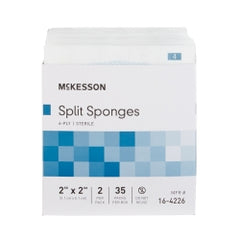 Sterile IV Split Sponges 6-Ply Polyester/Rayon - Individually Wrapped, Latex-Free for Drains, Catheters, Tracheostomy