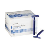 Stainless Steel Disposable Safety Razor - Twin Blade Fixed Head with Ribbed Plastic Handle (Blue)