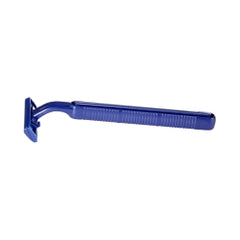 Stainless Steel Disposable Safety Razor - Twin Blade Fixed Head with Ribbed Plastic Handle (Blue)