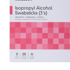 Isopropyl Alcohol Impregnated Swabstick, 70% Sterile Antiseptic, 3 Pack - 100mm Pre-Saturated