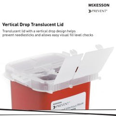 McKesson Prevent Sharps Container - 1 Quart, Red Base, Vertical Entry, Puncture-Resistant Biohazard Disposal