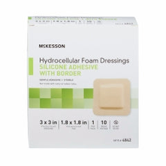 McKesson Silicone Adhesive Foam Dressing - Square with Border, Sterile, Waterproof (484)