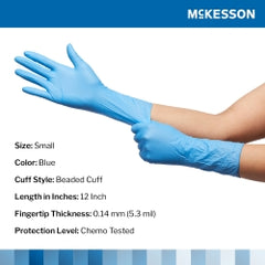 Confiderm 6.5CX Nitrile Exam Gloves - Powder-Free Chemo-Tested Extended Cuff (Blue, 12 Inch)