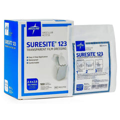 Medline Suresite 123 Transparent Film Dressing - Sterile Waterproof Wound Care Bandage for IV Sites & Wound Protection