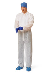 Medline Disposable Coverall - White Spunbond Polypropylene Protection Suit with Elastic Wrist & Zipper Closure