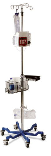 Stainless Steel 6-Leg Heavy-Duty IV Pole with Quick Release Casters - Medical Grade Triple-Channel Pump Support