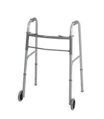 Two-Button Folding Walker with 5 Inch Wheels - Lightweight Mobility Aid with Height Adjustment