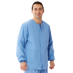 Medline Angelstat Ceil Blue Warmup Jacket - Unisex Medical Scrub Jacket with Knitted Cuffs