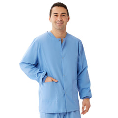 Medline Angelstat Ceil Blue Warmup Jacket - Unisex Medical Scrub Jacket with Knitted Cuffs