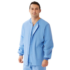 Medline Angelstat Ceil Blue Warmup Jacket - Unisex Medical Scrub Jacket with Knitted Cuffs