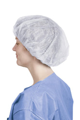 Medline Blue Bouffant Cap - 24 Inch Disposable Surgical Head Cover with Elastic Band