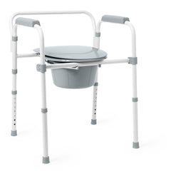 Medline Aluminum Bedside Commode - Adjustable Height 3-in-1 Toilet Safety Frame with 350 lbs Capacity