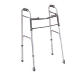 Medline Two-Button Folding Walker with 3 Inch Wheels - Lightweight Mobility Aid with 300 lb Capacity