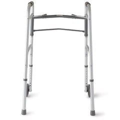 Two-Button Folding Walker with 5 Inch Wheels - Lightweight Mobility Aid with Height Adjustment