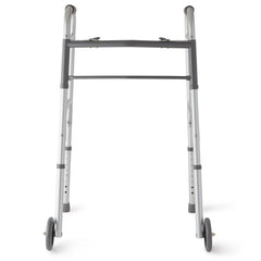 Two-Button Folding Walker with 5 Inch Wheels - Lightweight Mobility Aid with Height Adjustment