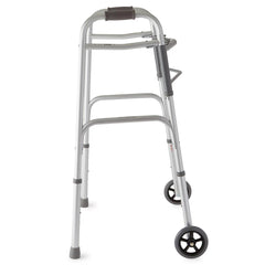 Two-Button Folding Walker with 5 Inch Wheels - Lightweight Mobility Aid with Height Adjustment