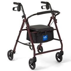Basic Steel Rollator Walker with Padded Seat - 6 & 8 Inch Wheels, 350 lbs Capacity, Antimicrobial Protection