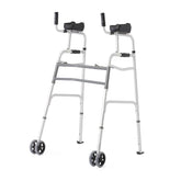 Upright Folding Walker with Dual Wheels - 300 lbs Capacity, Tool-Free Assembly