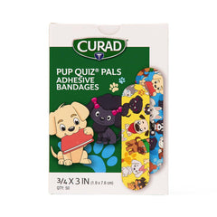 Curad Pup Quiz Pals Adhesive Bandages - Sterile Kids Bandages 3/4 x 3 Inch (Box of 25)