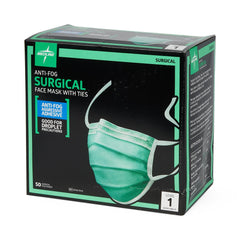 Medline ASTM Level 1 Surgical Face Mask with Foam Anti-Fog Strip and Ties - Blue, 3-Ply Pleated Disposable Medical Masks