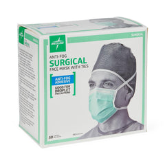 Medline ASTM Level 1 Surgical Face Mask with Foam Anti-Fog Strip and Ties - Blue, 3-Ply Pleated Disposable Medical Masks