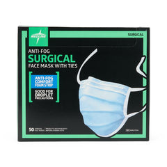 Medline ASTM Level 1 Surgical Face Mask with Foam Anti-Fog Strip and Ties - Blue, 3-Ply Pleated Disposable Medical Masks