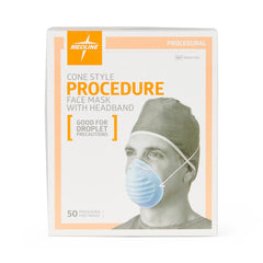 Professional Cone-Style Face Masks with Adjustable Band - 3-Ply Disposable Procedure Masks (Blue)