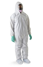 Medline Anti-Static Microporous Breathable Coveralls with Hood and Boots - 4XL White