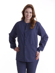 Medline PerforMax Unisex Caribbean Blue Snap-Front Warm-Up Scrub Jacket - AORN Compliant