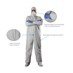Medline Heavy-Duty Disposable Coveralls with Hood - Microporous Breathable Protection