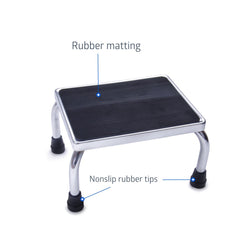 Medline Chrome Footstool with Rubber Mat - 350 lb Capacity Medical Step Stool