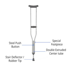 Standard Steel Push-Button Crutch - Adjustable Height Support for Adults & Youth