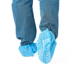 Medline Spunbond Polypropylene Nonskid Shoe Covers - Blue XL Disposable Protective Footwear