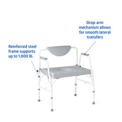 Medline Steel Bariatric Drop-Arm Commode - 1000 lbs Capacity, Adjustable Height, Easy Lateral Transfer