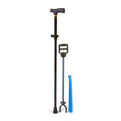 Reach, Grab & Go Kit for Caregivers - 3-in-1 Mobility Aid Set with Folding Cane, Reacher & Shoehorn