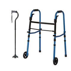 Walk Steady Mobility Kit - Foldable Walker & Hybrid Cane Set for Caregivers